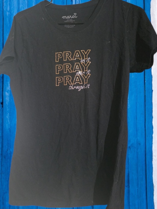 Marci Tops - Marc I Black Rhinestone 'Pray' Short Sleeve Tee